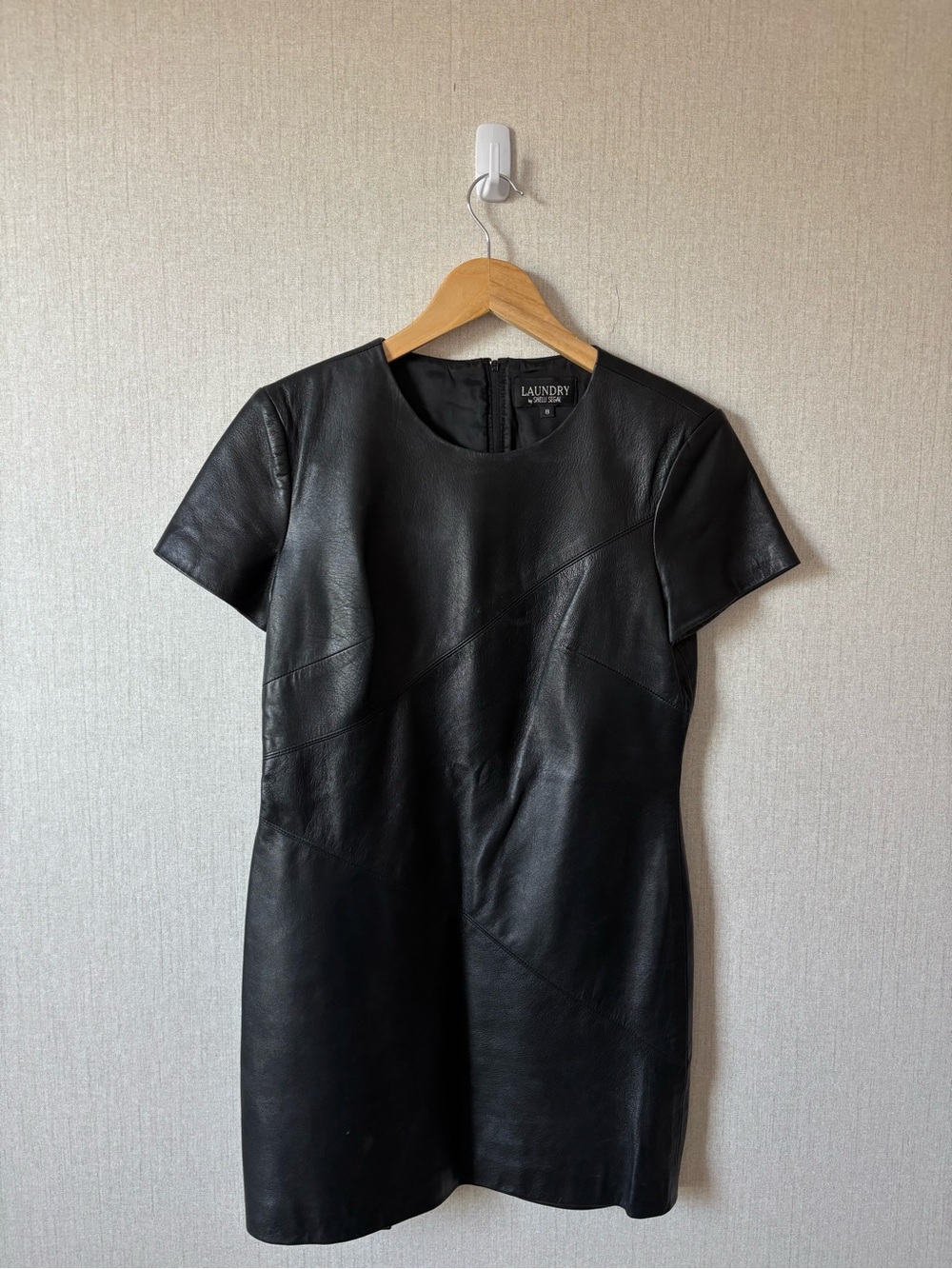 Laundry By Shelli Segal Black Short-Sleeve Leather Midi Dress